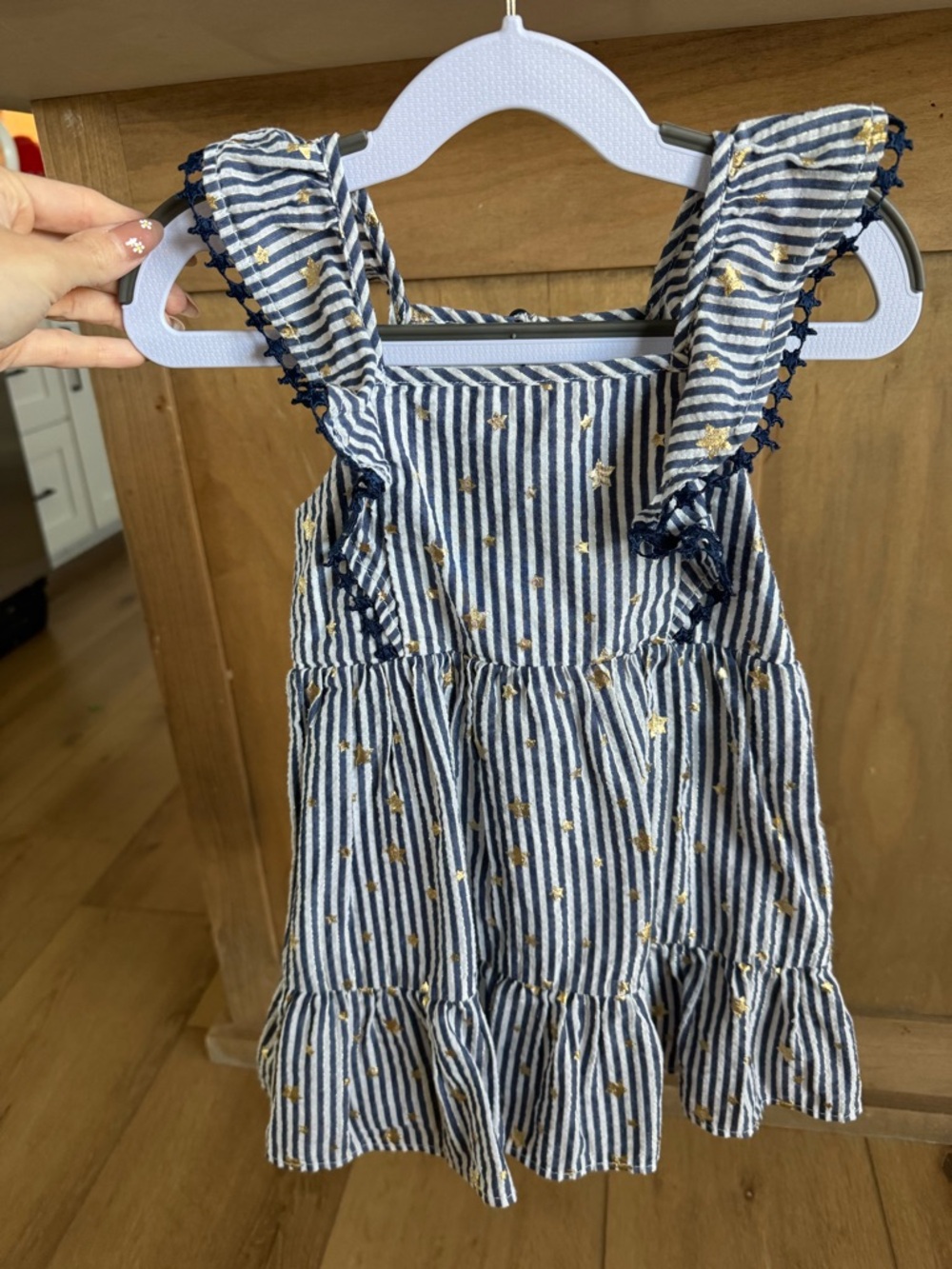 Cat & Jack Navy and White Striped Ruffle Sundress with Gold Stars